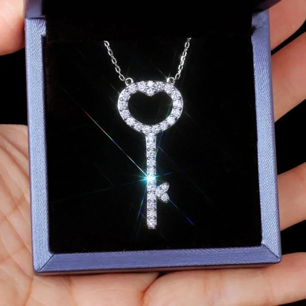 🔥 Key Hollow Heart CZ Dainty Micro Pave Beautiful Necklace for Women, EVGG1060